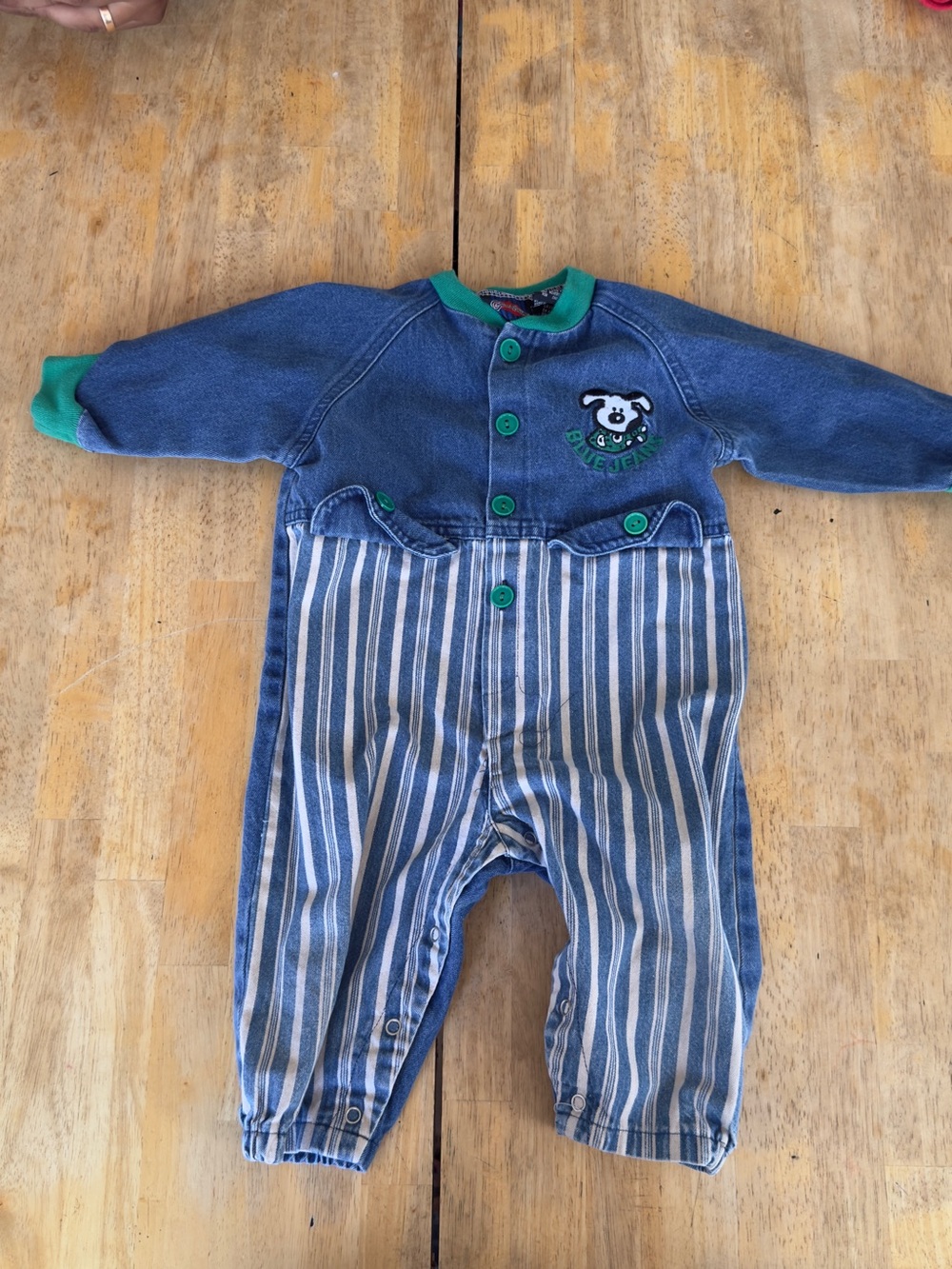 Vintage 90s Goodfellas Blue Jeans
Puppy Denim Stripe Romper 18
Months